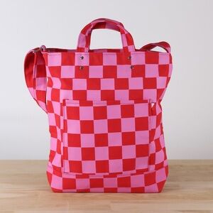 Red and Pink Checkered Tote Bag